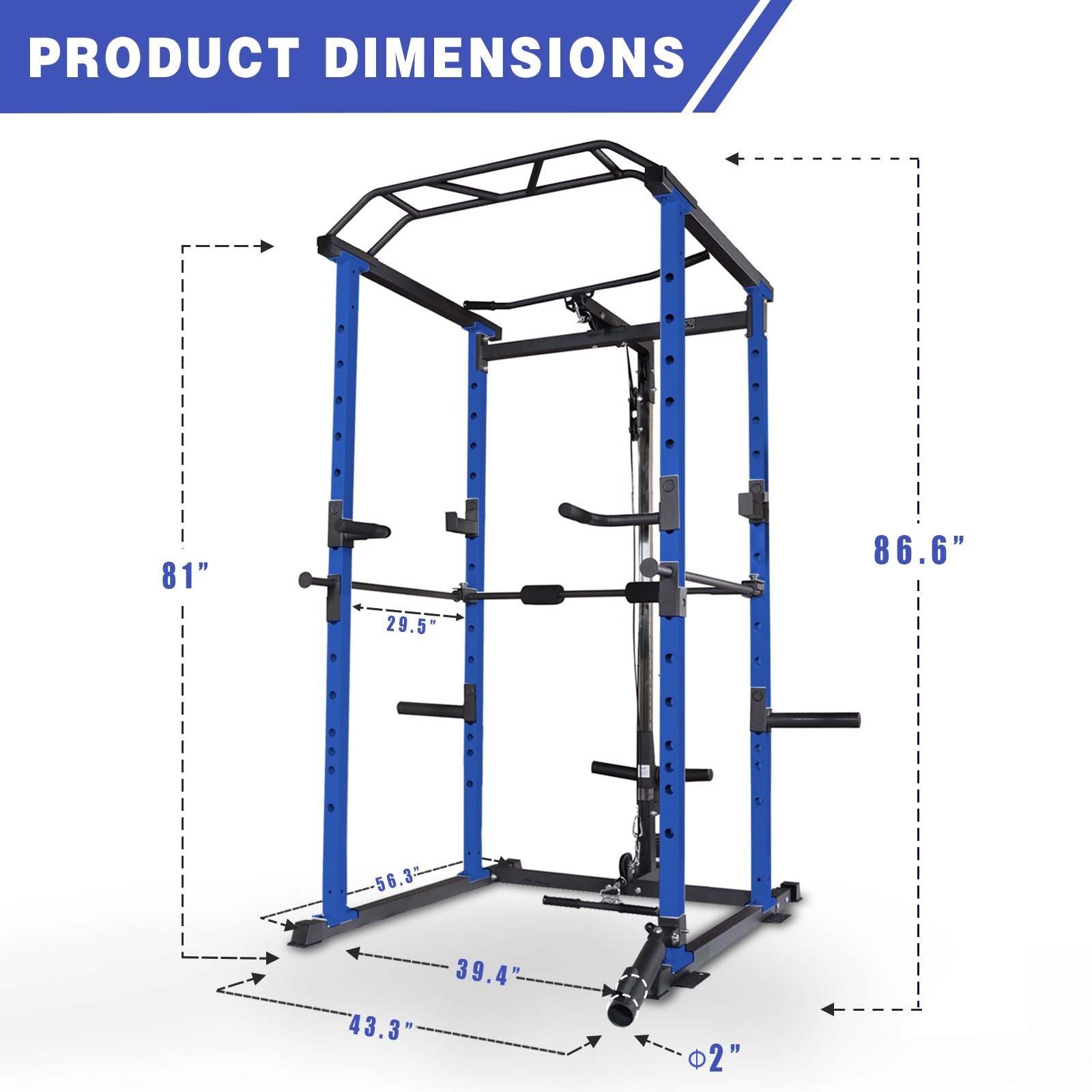 blue power cage dimensions