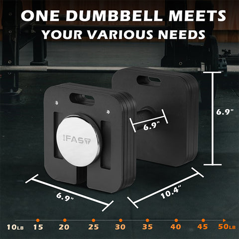 square Quick-Lock Adjustable Dumbbells sizes