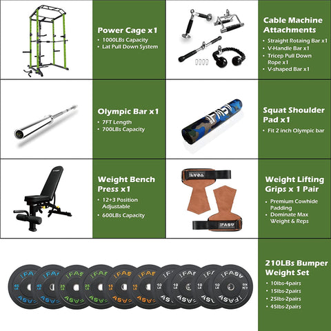 210 lbs green home gym package