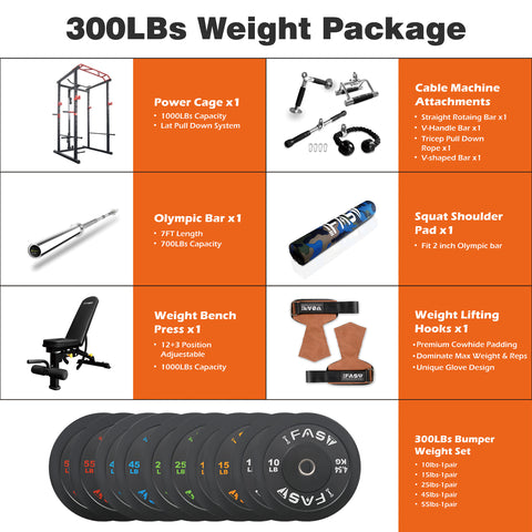 IFAST  100/160/210/300 lbs Power Cage Gym Package
