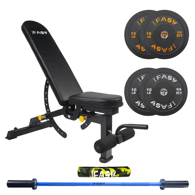 4 ft blue barbell set with bench