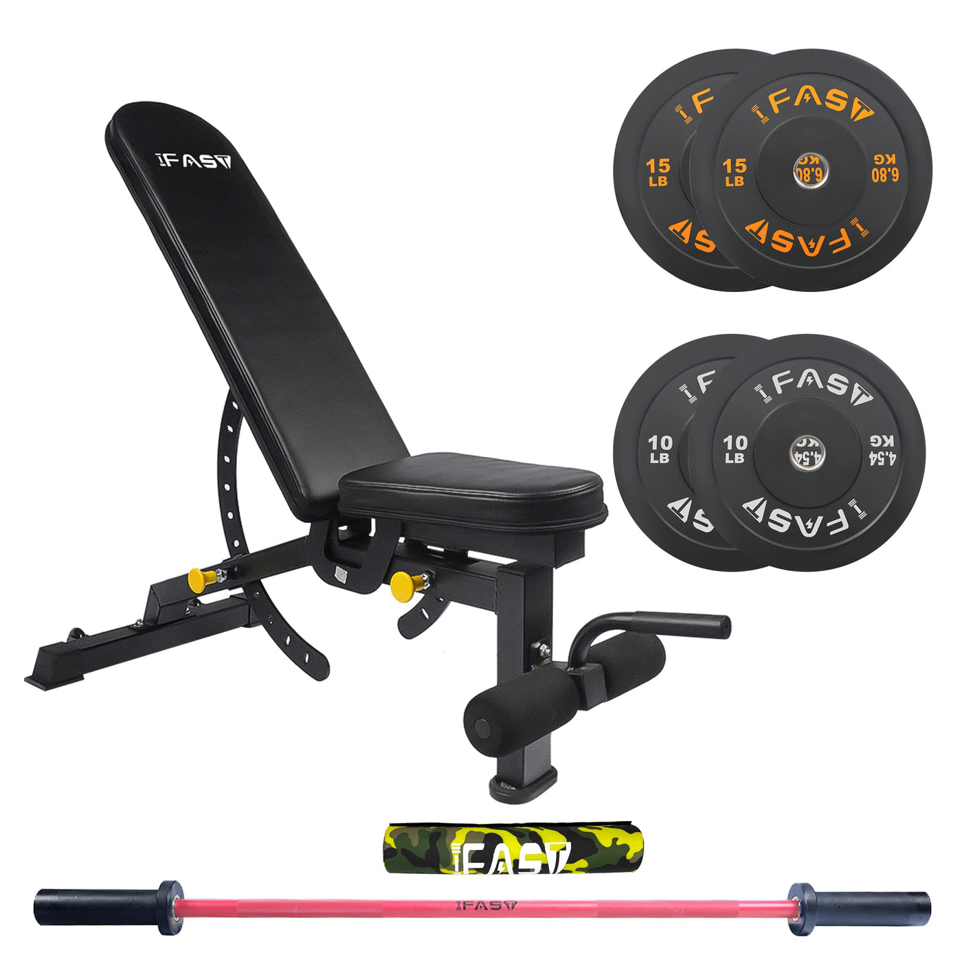 barbell set with weight bench