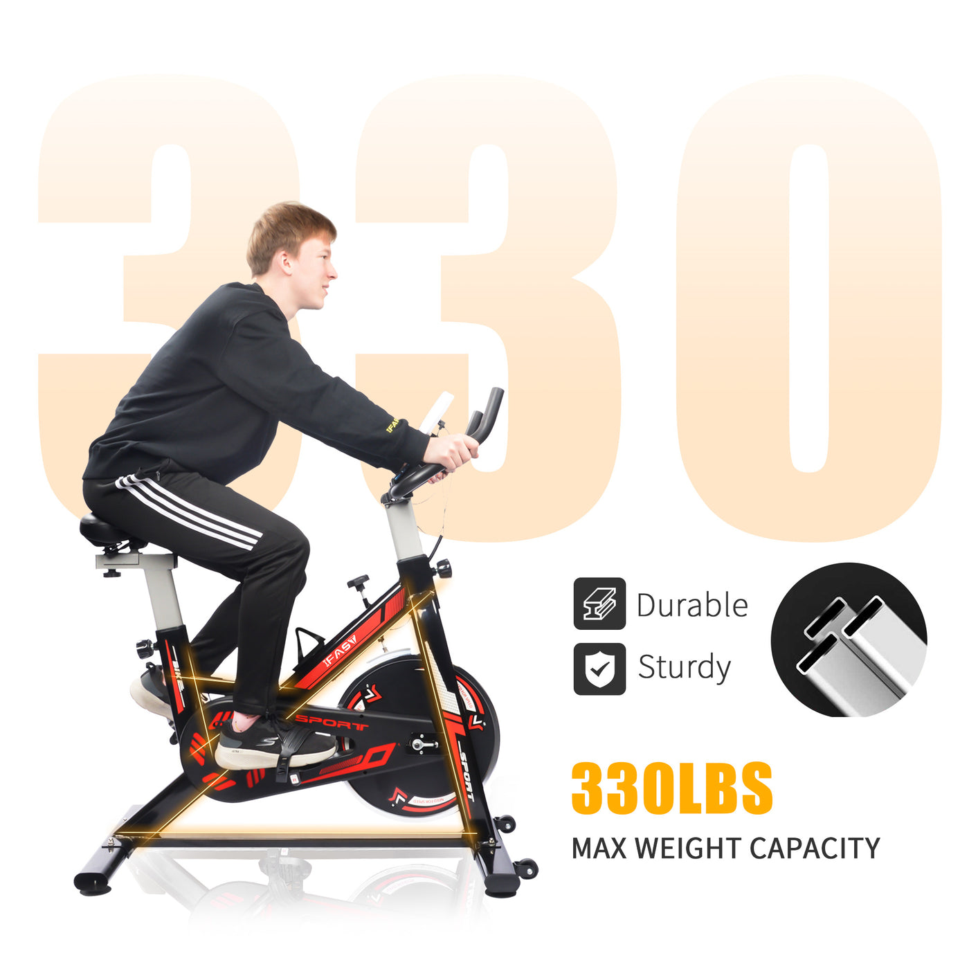 Exercise bike 330LBS max weight capacity