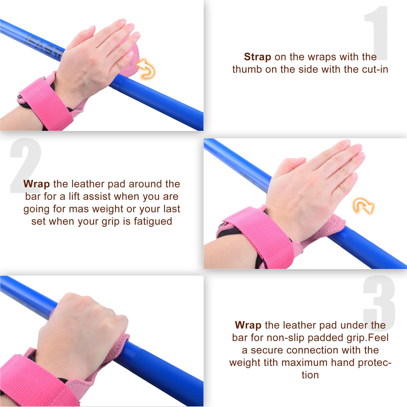 IFAST Weight Lifting Wrist Hooks Pink