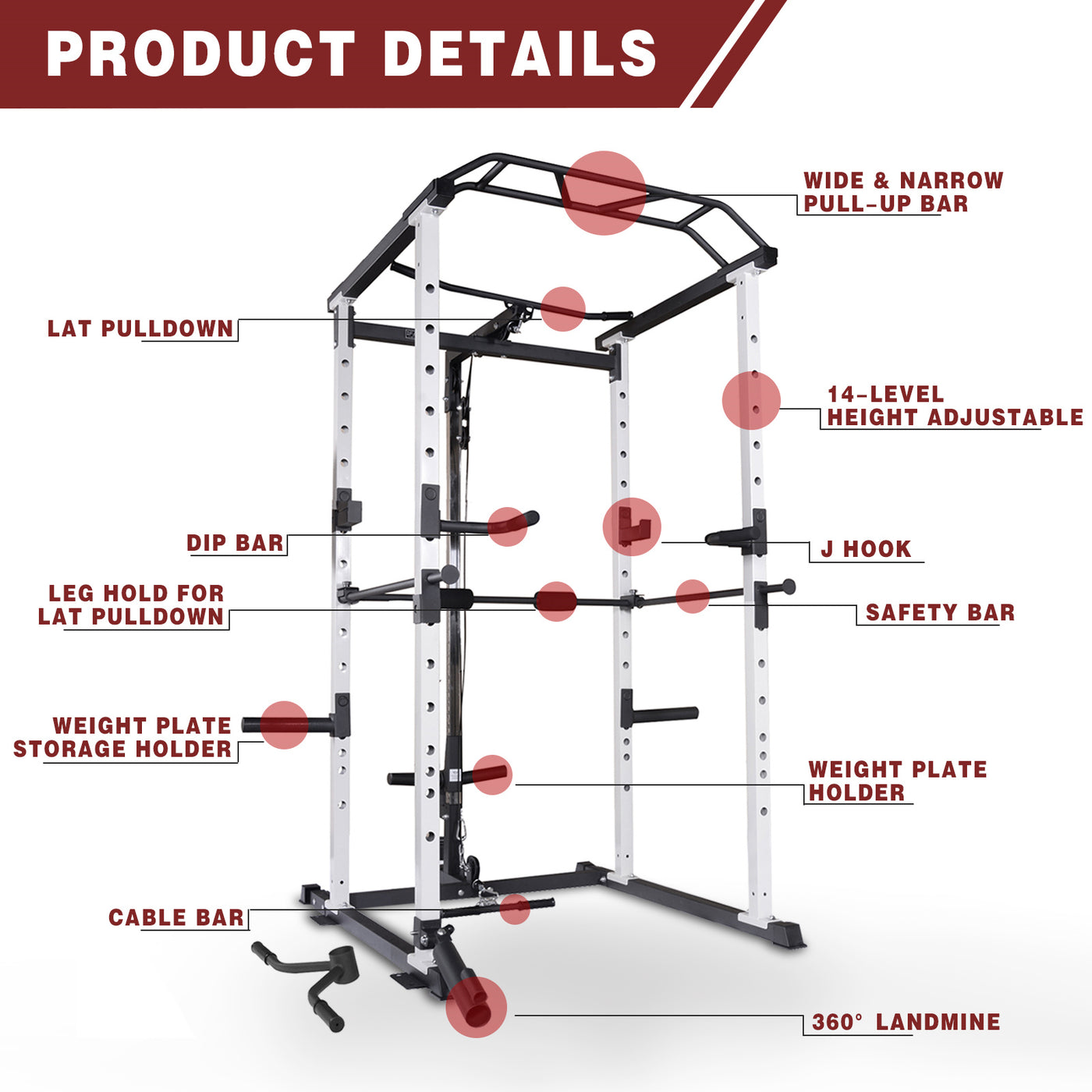 white power rack details