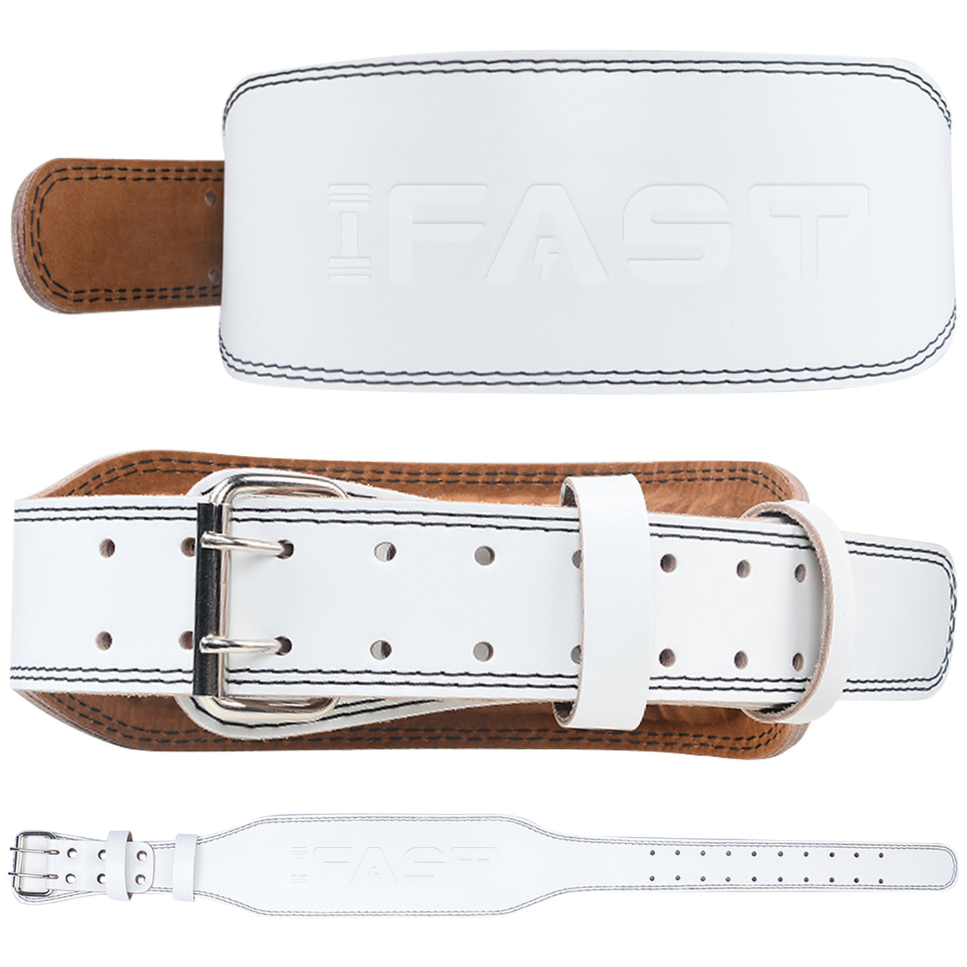white leather weightlifting belt